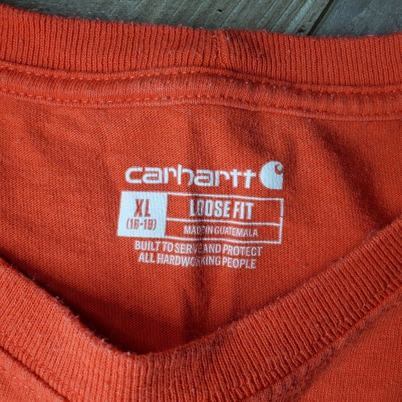 Carhartt Boys Short Sleeve Loose Fit Pocket Tee T-Shirt Size XL Currant Heather - Picture 2 of 14